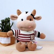 PKTOYS 귀여운 오가닉 송아지 소 애착 인형 카우 봉제 소 인형 크리스마스 선물, 대학 붉은 줄무늬 암소, 40cm 선물 가방