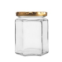 유리병 잼병 과일청 수제청 밀폐용기 잼병 꿀병, 육각 300ml 골드