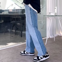 남자 아수라 배색 투톤 와이드 데님팬츠 겨울 봄 여름 가을 청바지