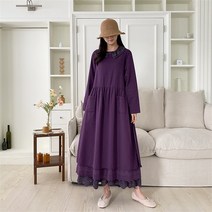 브이와이 여자 격자 레이어드 FW 에이라인 카라넥 원피스