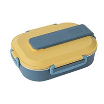 도시락통 절연 전기 보온죽통 푸드 보온밥통 칸막이, 블루 식기 + 국그릇 + 가방