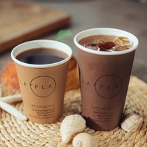 자연 생분해 식물성 친환경 두꺼운 일회용 큰 종이컵 카페 테아크아웃 커피 컵, 200ea, 12oz (연한크라프트)