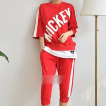 [FASHION.LEE 패션리] 레이어드 미키 원라인 7부 트레이닝 세트