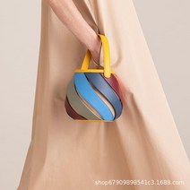기하학적 트렌디 가방 특이한 스티칭 버킷백 둥근 원통형 대조 컬러 핸드백