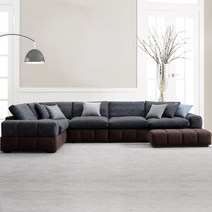 소파와우엠 팔메라 구스함유 아쿠아텍스 8인용 풀코너형 모듈형 패브릭쇼파, 8인일자형, 코발트블루+보조