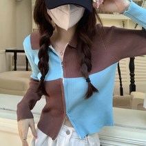 아이엠몽 여성용 체커보드 집업 카라 지라이 가디건
