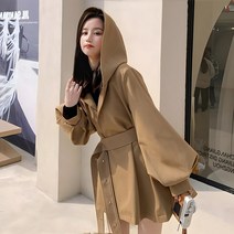 여성 봄 오버핏 트렌치 코트 2022 윈드 브레이커 여성용 짧은 한국어 버전 허리