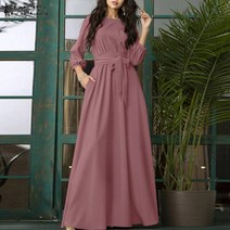 zanzea 패션 kaftan 특대 여성 빈티지 o 넥 드레스 34 퍼프 슬리브 솔리드 sundress 우아한 파티 긴 vestidos 벨트 2022