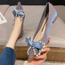 금장 리본 유광 플랫슈즈 여자 단화 구두