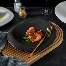 호텔 파스타 샐러드 그릇 플레이트 플레이팅 파인다이닝 레이첸바흐, 블랙-24cm