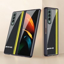고급 강화 유리 케이스 갤럭시z fold4 fold 3 2 metal plated frame 탄소 섬유 질감 커버, 갤럭시 z 폴드3용, 블랙 암