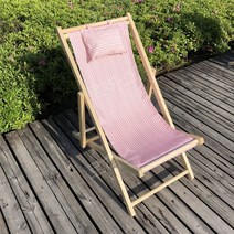 야외용 비치 의자 테라스 캠핑 정원용 접이식 썬베드, 핑크 스트라이프 베개(캔버스 두껍게)