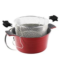 [독일직구] ROSSETTO Chip Fries Pot 24 cm with Frying Basket 주조 알루미늄 쿠킹 포트 인덕션 쿠킹 포트 2-in-1 유리 뚜껑 포함 붙, Red