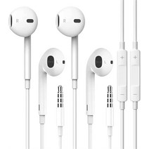 월드몰/ 애플 이어버드 2팩 [ MFi 인증] 3.5mm 아이폰 헤드폰용 마이크가 있는 유선 폰 (내장 및 볼륨 컨트롤) /패드팟/컴퓨터/MP3/4와 호환, 2개-3.5mm