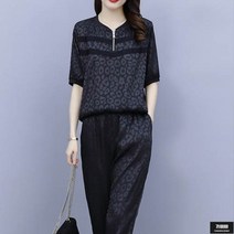 가바바 여성 빅사이즈 반팔 트레이닝복 세트 호피무늬 포인트의 패셔너블한 여름 트레이닝복 세트 5XL까지 G61298