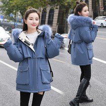 HONGKANG 누빔 벨크로 하프 패딩 퍼 후드 야상 점퍼 겨울 여성
