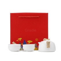 휴대용 다기 야외여행 담그기 찻잔 로고 1인 출장 심플 찻잔 선물 세트 다기, 흰색 (한 주전자 네 잔) 컬러 박스 포장