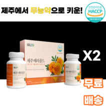 제주 메리골드 MARIGOLD 제주특산품 농축분말 무농약 만수국 천수국 마리골드 국내산 금송화 금잔화 홍황초 10대 20대 30대 40대 50대 60대 남녀노소 누구나 먹기편한, 2박스, 90정x2통