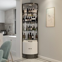 북유럽 양주장 골드 엔틱 양주 코너 장식장 위스키 진열장, 블랙티타늄+화이트+사이드미러+램프