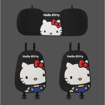 차쿠 헬로키티 자동차 방석 단품/세트 운전석 뒷좌석 통풍 쿨매트 등받이 차량용 카시트 쿨링쿠션, ONE, 블랙 - 뒷좌석 세트 (3p)