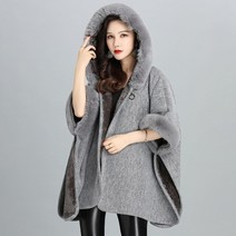 케이프 코트 여성반 망토 모조 모피 칼라 겨울 후드 카디건 숄 판초 세련된 고급 카키색