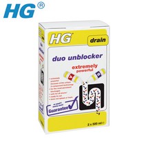 HG Duo Unblocker 500ml X2 듀오언블로커 배수구 싱크대 막힌 하수구 뚫는약 오물용해제, 1개
