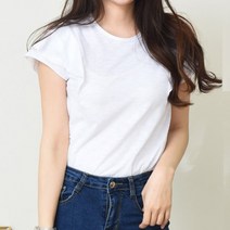 프릴 반팔티셔츠)프릴티 소매셔링티셔프 프릴소매티 퍼프소매티 소매퍼프티셔츠 레이스 라운드넥 화이트 블랙 슬라브면원단 슬랍