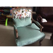 미국 거실 패브릭 가죽 앤틱 소파 유럽 침실 의자 프랑스 클래식 쇼파 1인용, . + BA.연두색 조화 무늬