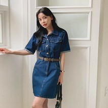 치코엘라 ㅡ 레업이 포켓 벨트 데님 롤업 원피스