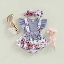 신생아옷 아기옷 아기 소년 소녀 의류 여름 바디 슈트 러플 소매 나비 매듭 작은 꽃무늬 색상 프린팅 스타일 패치 워크 점프 머리띠 옷