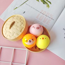 병아리 돼지 말랑이 찜빵 주물럭 장난감 세트, 핑크돼지 말랑이 (찜통포함)