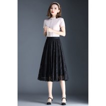 레이스 스커트 블랙 빅사이즈 얇은 미디엄 롱 슬림핏 레이스 스커트 여름 여성 화이트 루즈핏 펀칭 스커트