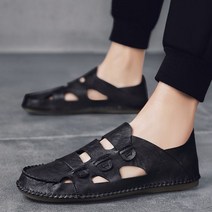 남성 샌들 퉁기성 구멍 부드러운 가죽 남자 여름 단화 운전할때 편한 신발