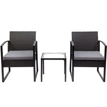 N&V Wicker Patio Furniture Bistro Sets Outdoor Conversation Chair with Glass Table and Cushions for