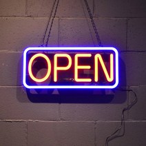LED 오픈 네온 사인 보드 OPEN 매장용 개업선물 카페오픈 오픈간판 (리모콘포함), 블루