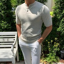 WH 헨리넥 니트 반팔 티셔츠