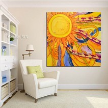 추상 회화 수제 현대 벽 아트 캔버스 그림 큰 태양 그림 벽화 벽 장식 그림 거실, [05] 100x100cm unframed