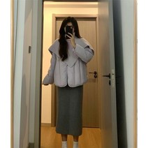 한국계 고급스러운 패딩 작은키 퍼플 패딩 점퍼 도톰+하프스커트