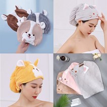 부드럽고 귀여운 고양이 시바견 극세사 드라이 헤어타올 헤어캡 퀵건조, 04 핑크멍이