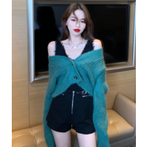 반팔 리본 쉬폰 트위드 블라우스 셔츠 니트 가디건 서양식 컬러 내 퍼 베스트 걸치고 그린