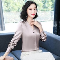 여성 브이넥 실크 블라우스
