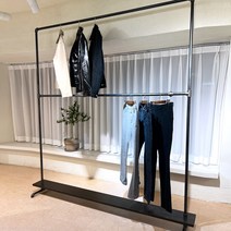 셀릭홈 파이프 행거 매장 인테리어 옷가게 행거 스탠드 옷걸이 드레스룸 행거 DIY, 2단 확장 선반형, 다크월넛