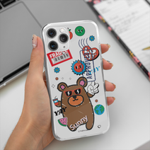 더파란 곰돌이 손그림 특이한 귀여운 아이폰14 노트20 갤럭시S23 클리어 케이스