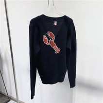 스팽글가디건 빤짝이 TB 스팽글 랍스터 니트 가디건 v넥 다크 블루 패턴 자수 스웨터 틈새 루즈 탑 트렌드