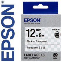 *정품* [ EPSON ] 라벨테이프, ST12K(투명바탕/검정글씨/폭12mm), 1개
