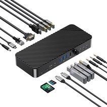 오리코 19 in 1 도킹 스테이션 HDMI VGA USB3.0 Type-C SD/TF 3.5mm+음량 조절 RJ45 인터페이스 멀티 허브, DKA19 블랙