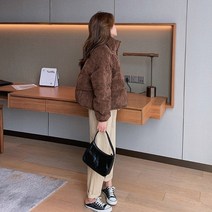 여성 코듀로이 숏 패딩 골덴 퍼 웰론 구스 양털 자켓