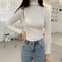티데일리 캐시 골지 목폴라 니트 여성용 스판 긴팔 티셔츠 (5컬러)