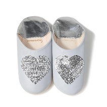 [cocomorocco] 무취 가죽 바부슈 슬리퍼(하트 스팽글) 모로코실내 룸 슈즈(소프트 그레이×실버 measurement23point0centimeters)