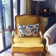 미국 거실 패브릭 가죽 앤틱 소파 유럽 침실 의자 프랑스 클래식 쇼파 1인용, . + AR.노란색